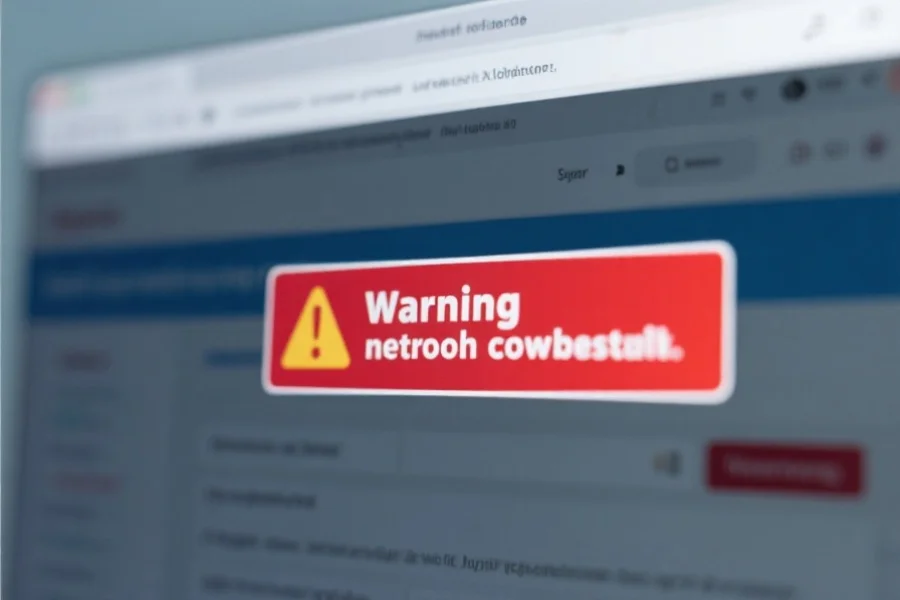 屏幕上一条警告信息提醒用户注意网络安全，背景为模糊的网页界面